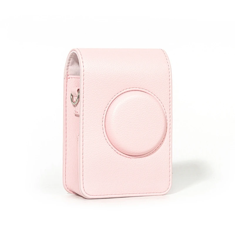 Waterproof Pink PU Leather Crossbody Camera Case with Adjustable Strap