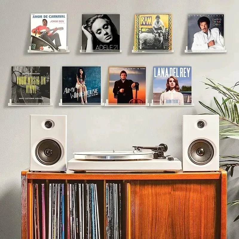 2pcs Acrylic Record Display Stand Shelf Clear Wall Mounted Vinyl Record Holder Floating Shelves LP Record Album Storage Rack 5