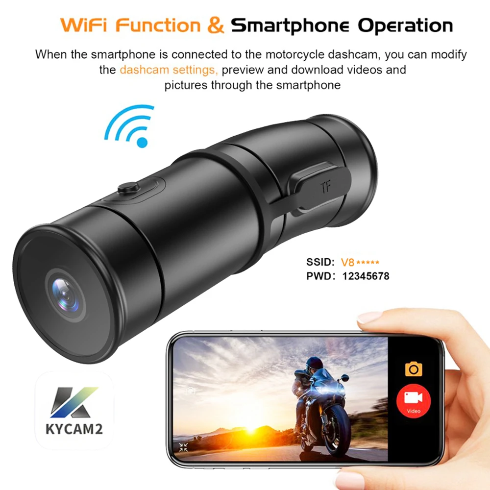 Accessoires de la Caméra Action 2K WiFi Étanche pour Vélo Moto incluant support et carte TF 64 Go.