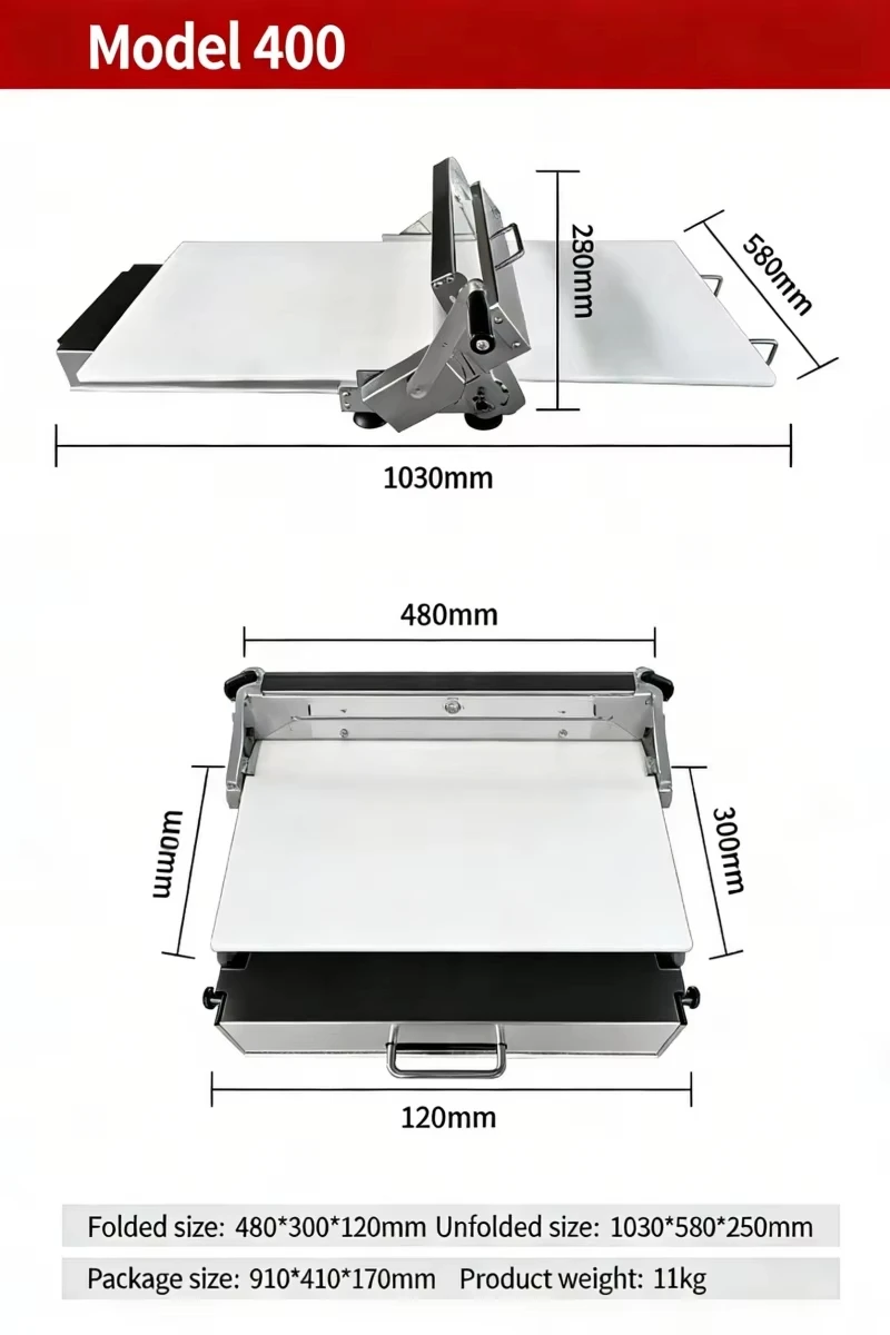 Small Commercial Foldable Dough Sheeter 400 Type Manual Operation Laser Scale No