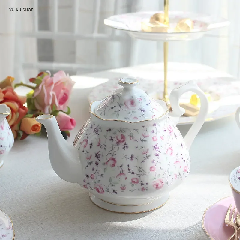 Bone China Coffee Cup Set Dessert Plate Sugar Bowl Cake Rack Milk Cup Ceramic Plate English Afternoon Teapot Base Combination