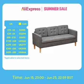 HOMCOM Compact 3 Seater Sofa with Hidden Storage and Rubber Wood Legs Grey