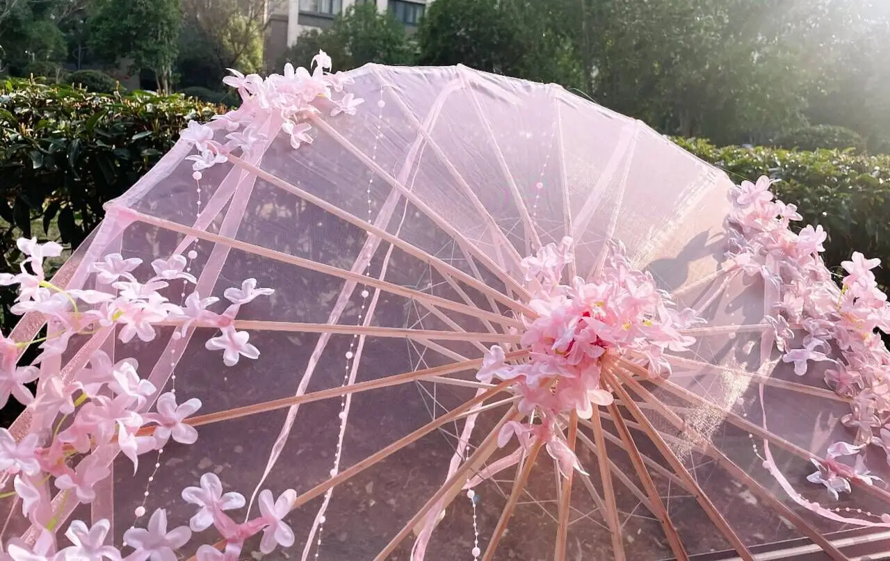 Pink Flowers Decorative Umbrella Hanfu Kimono Cosplay Photograph Props Craft OilPaper Umbrella Parasol Sakura Lace Umbrellas mini umbrella folding umbrella mini sun umbrella paper umbrella lace umbrella