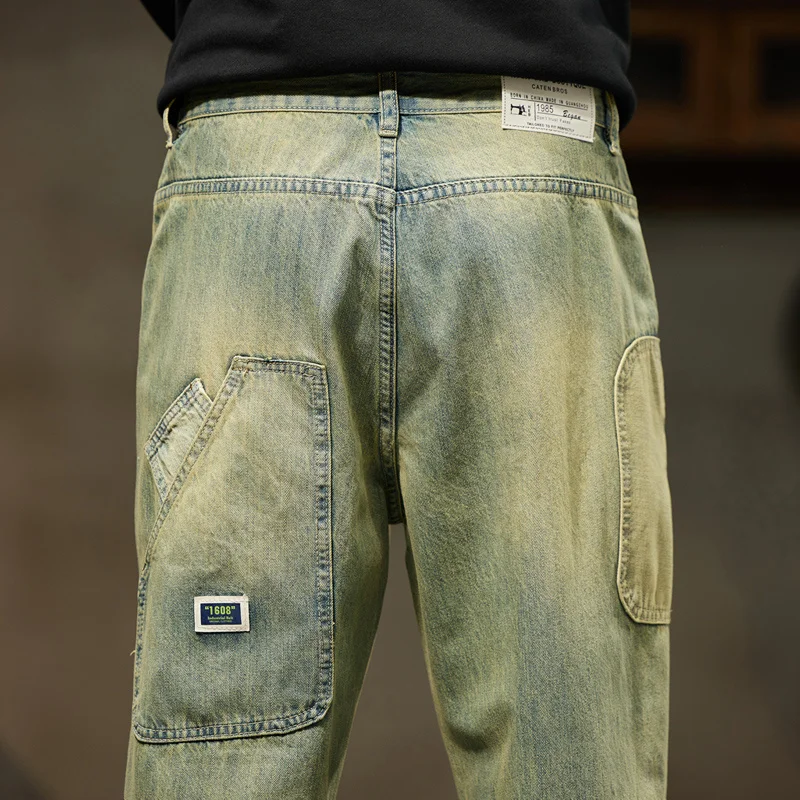 

Spring Jeans for Men Baggy Pants Loose Fit Harem Pants Vintage Clothes Men Fashion Pockets Patchwork Large Trousers Oversized 42