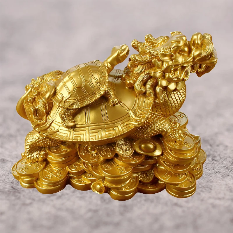 Golden-Feng-Shui-Dragon-Turtle-Tortoise-Statue-Figurine-Coin-Money ...