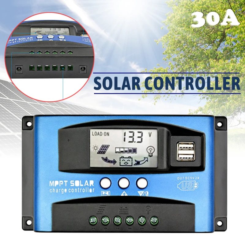 30A MPPT Solar Charge Controller Solar Panel Battery Regulator 12/24V Auto LCD Overheating