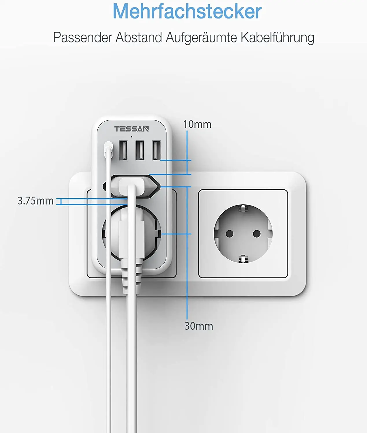 Vertical Wall Socket Extender 2 AC Outlets 3 USB Ports 1 Type C EU Plug Power Adapter