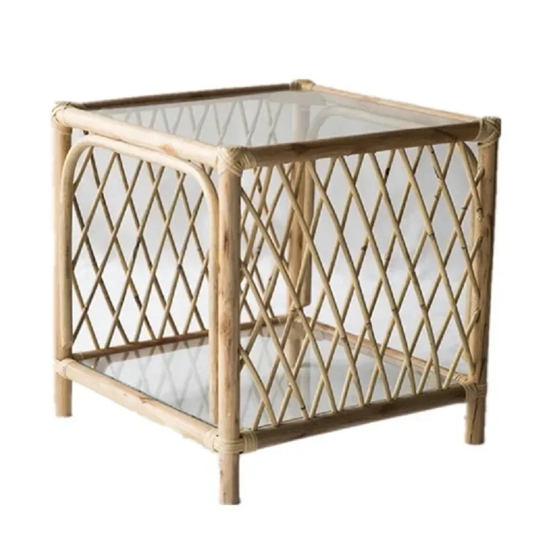 Retro rattan tea table Nordic homestay living room bay window tatami Japanese balcony tea table and rattan chair combination
