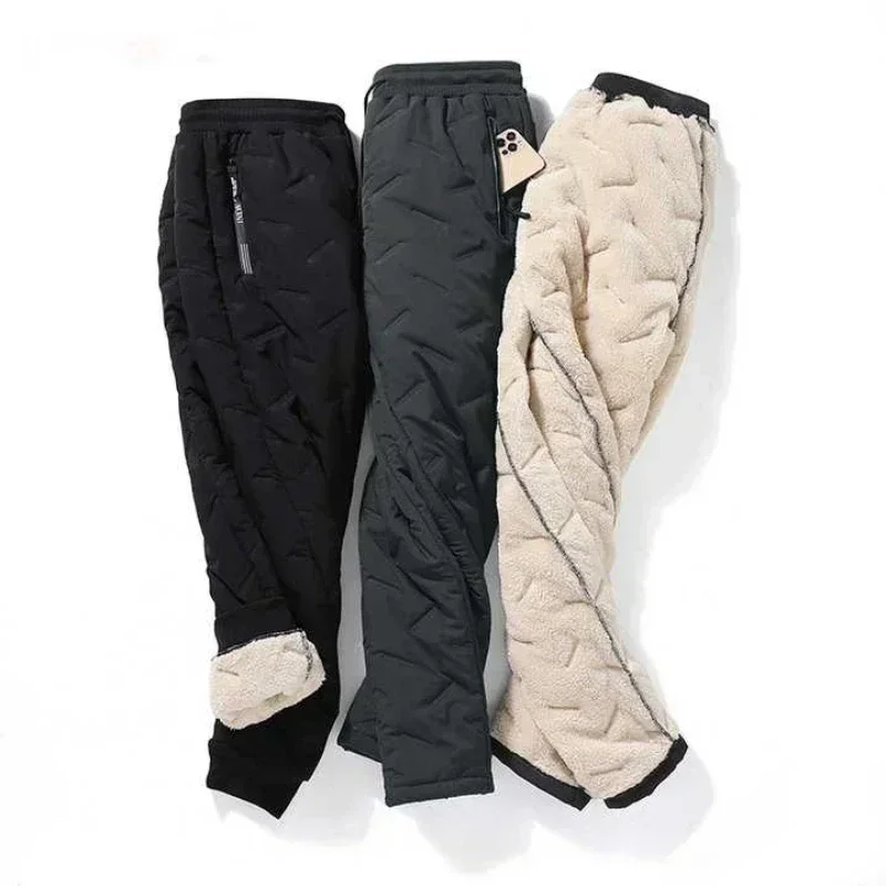 Cotton Pants Men Winter Lambswool Padded Thickened Warm Men Pants Hundreds of Large Size Men Windproof Down Cotton Pants