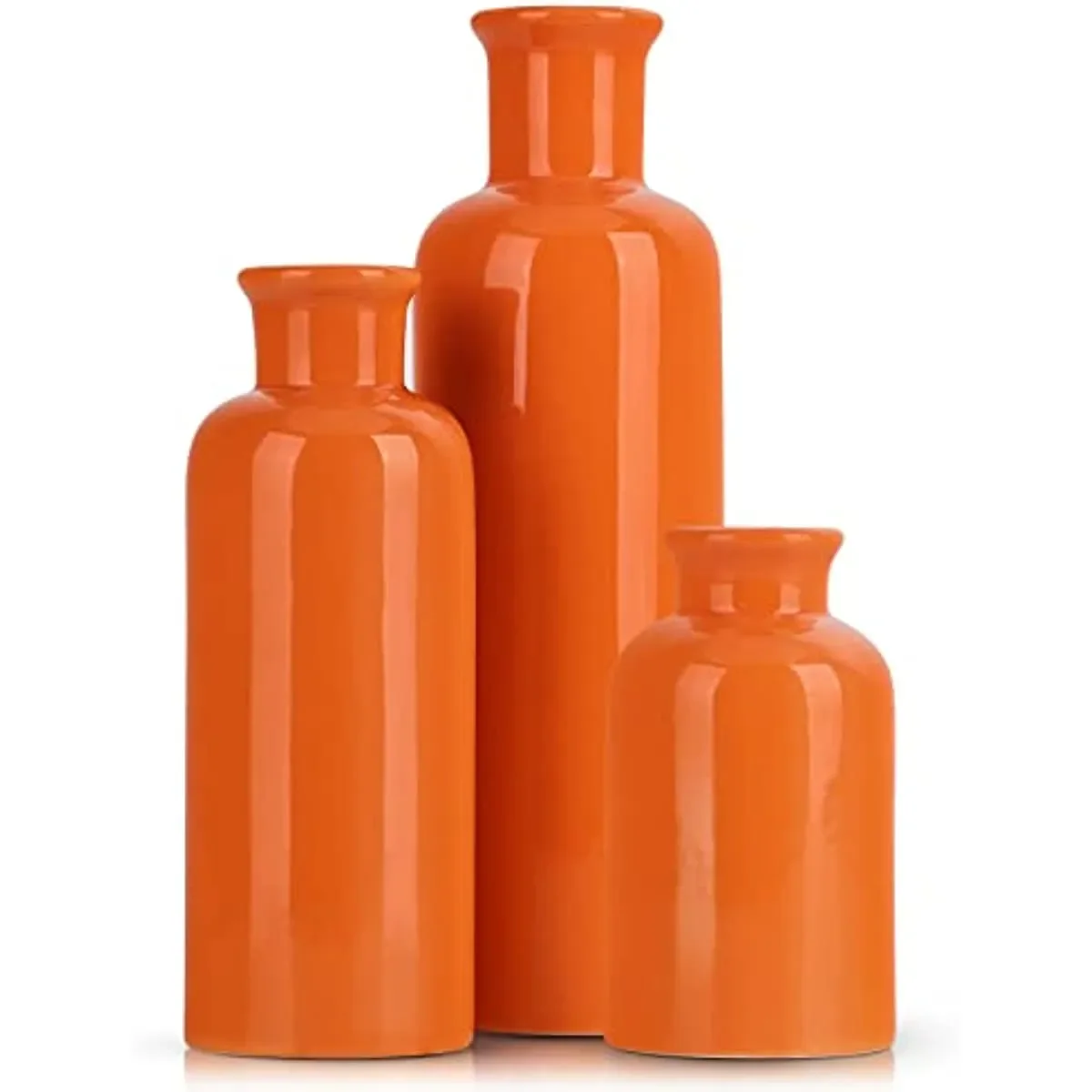 

Orange Ceramic Vase Set for 3 Modern Minimalist Decor Boho Vases Farmhouse Home Décor Accents Living Room Centerpieces