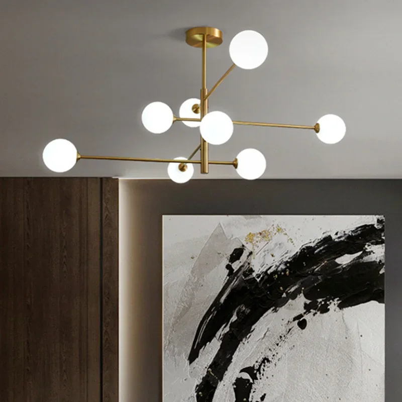

Modern Glass Brass LED Chandelier Fixtures Home Decor Living Room Brass Pendant Lights Bedroom Restaurant Cafe Hanging Lamp