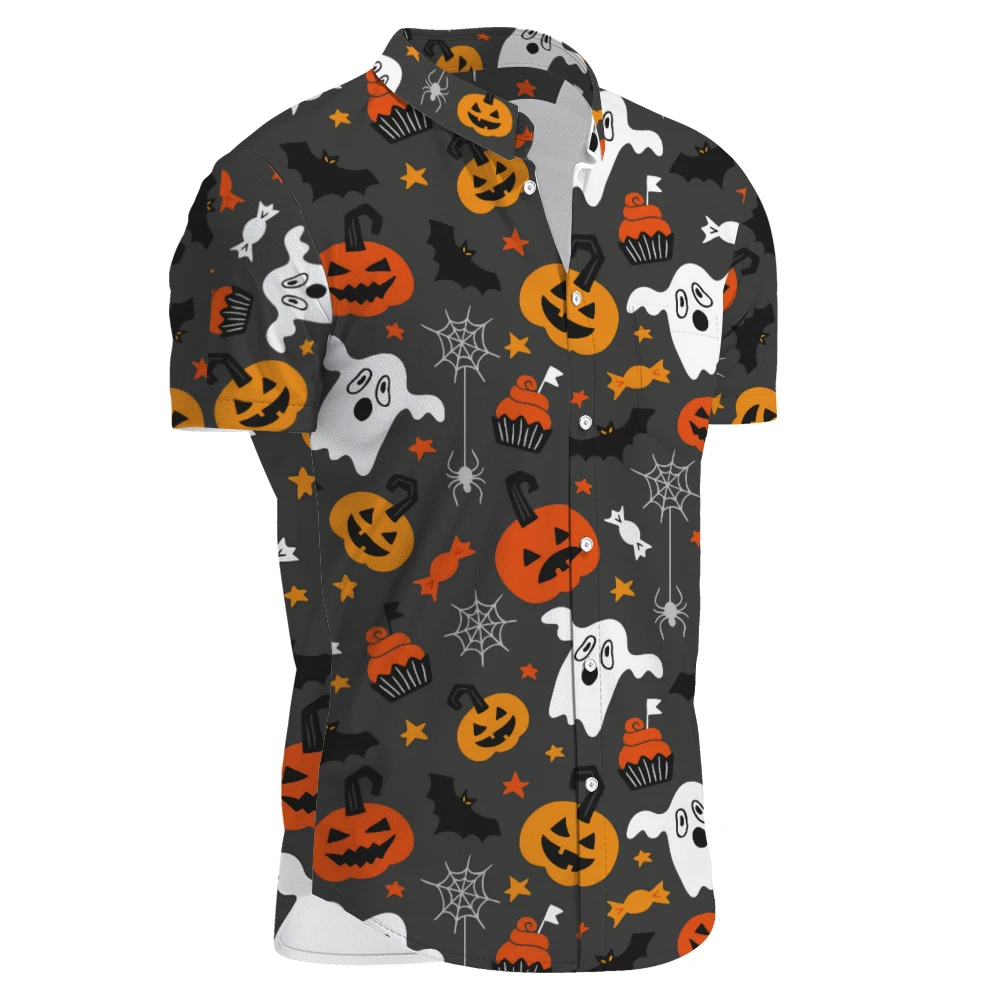 

Halloween Shirt Casual Button Shirt Male/Female Leopard Pattern Harajuku Turndown Outdoor Street Short Sleeve Shirt
