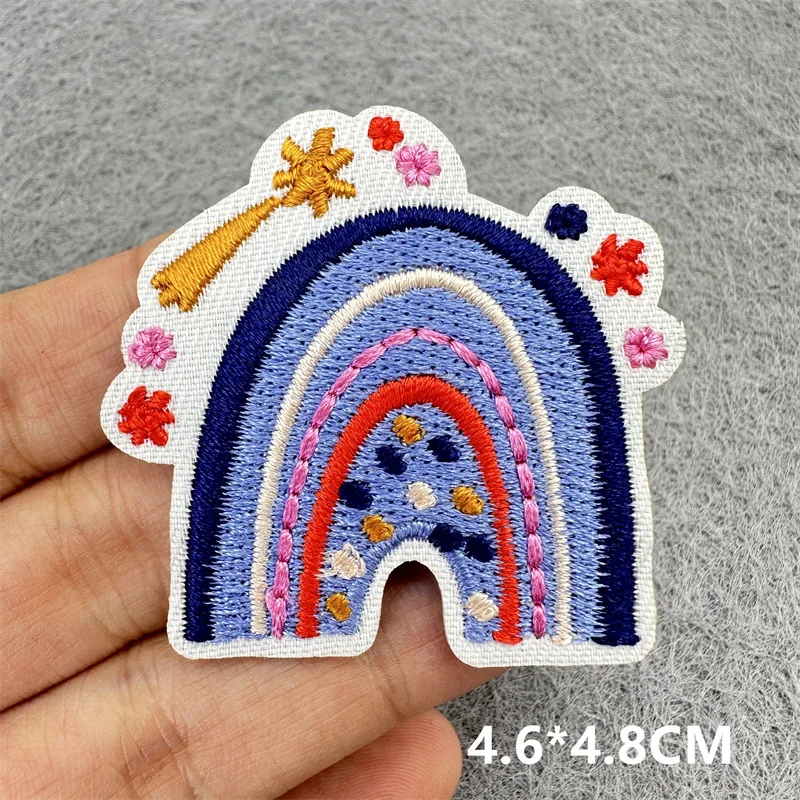 Cartoon Regenbogen Stickerei Aufkleber Für Kleidung Eisen Auf Patches Für Kinder Kleidung Blumen Stickerei Patches DIY Schmelzbaren Patch – Detail 2