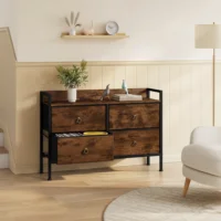 Комод WOLTU, 4 тканевых ящика, шкаф для хранения, сервант для спальни, гостиной, винтажный коричневый комод — изображение 5