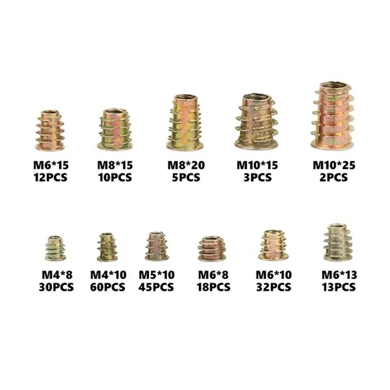 230PCS Assorted Nut Bolt Flanged Hex Drive Head Furniture Nuts M4 M6 M8 M10 Zinc Alloyl Thread for Wood Zinc Alloy Insert Sets