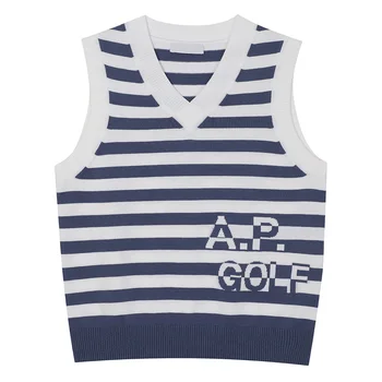 여성 브이넥 니트 조끼, 트렌디 섹시한 스트라이프 디자인, 야외 스포츠용 따뜻한 골프 탑, 독특한 스타일!