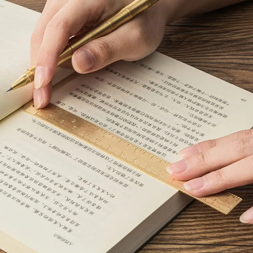 다기능 황동 직선 자 12/15cm 측정 도구 스케일 자 1mm 두께 북마크 자 선물용