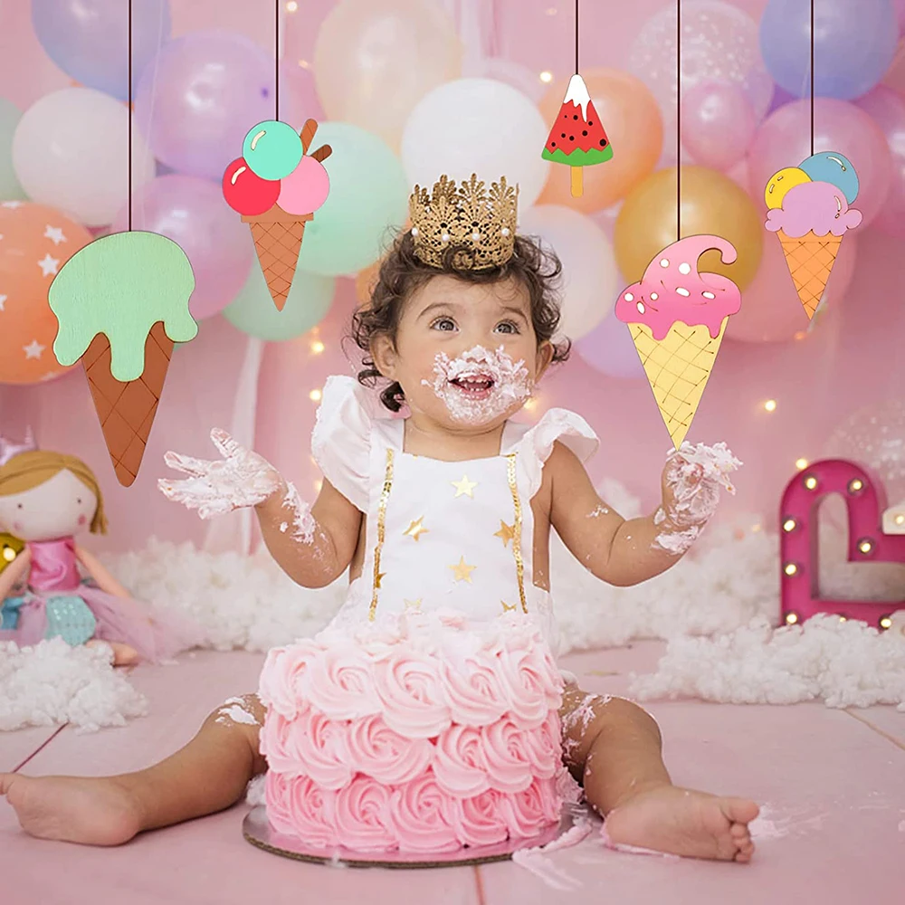 40PCS 8 Styles Unfinished Ice Cream Wooden Cutouts Blank Wooden Paint Crafts Kids Birthday Painting DIY Crafts Home Decoration