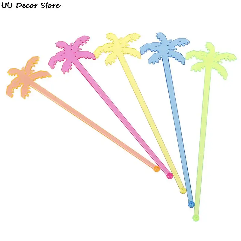 Plastic Night-club Drink/Wine Decor Coconut Tree Cocktail Swizzle Sticks Drink Stirrer Coffee Muddler Puddler 50pcs