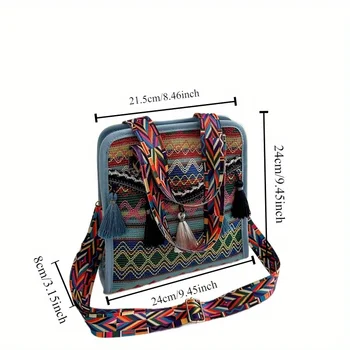 حقيبة كروس أنيقة ومطرزة بوهو شيك للنساء - حزام قابل للتعديل، تصميم قابل للطي مع سحاب للإغلاق 4