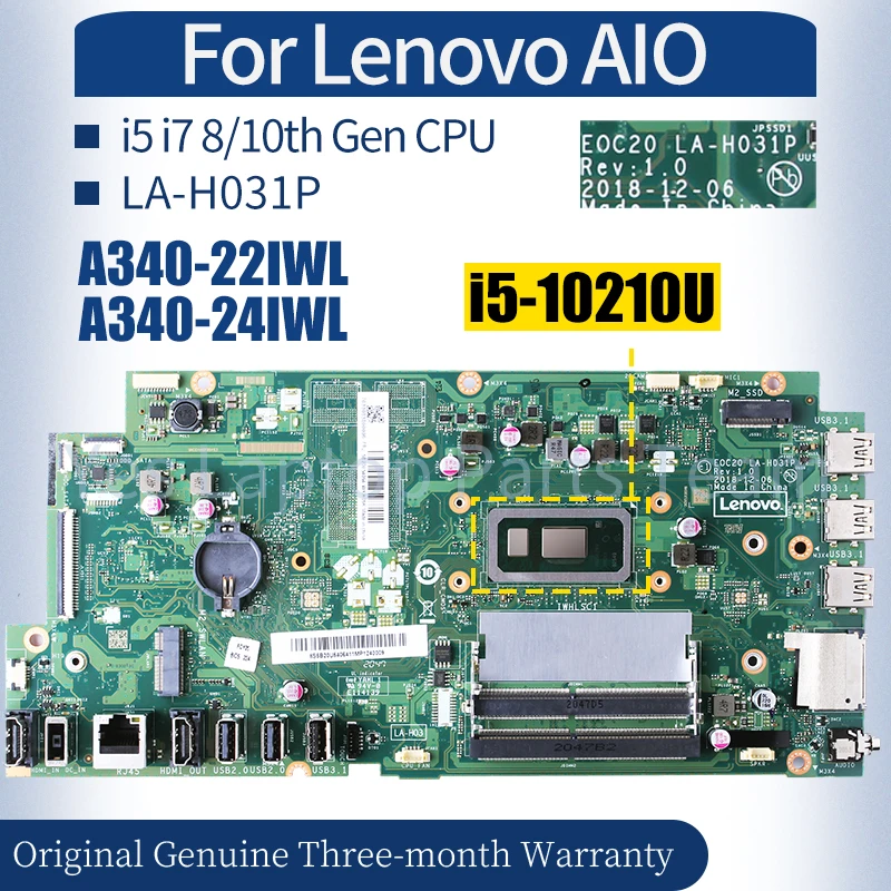 

LA-H031P For Lenovo AIO A340-22IWL A340-24IWL Mainboard 5B20U54062 01LM756 5B20U53942 5B20U54061 All-in-one Laptop Motherboard