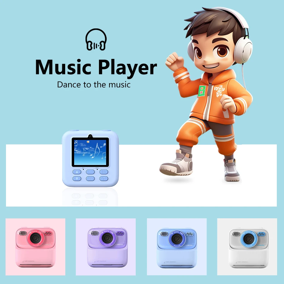 57mm Thermal Printer Instant Printing Front&Rear Dual Camera Flash Portable Digital Video 32G-SD for Kids Children Toddler Gifts