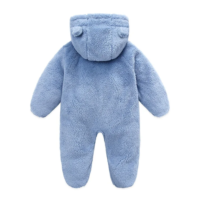 Baby Rompers Baby Jumpsuit Newborn Baby Girl Boy Solid Bear Ear Warmer Snowsuit Long Sleeve Fleece Hooded Romper Jumpsuit Soft Toddler Kids Winter Playsuit