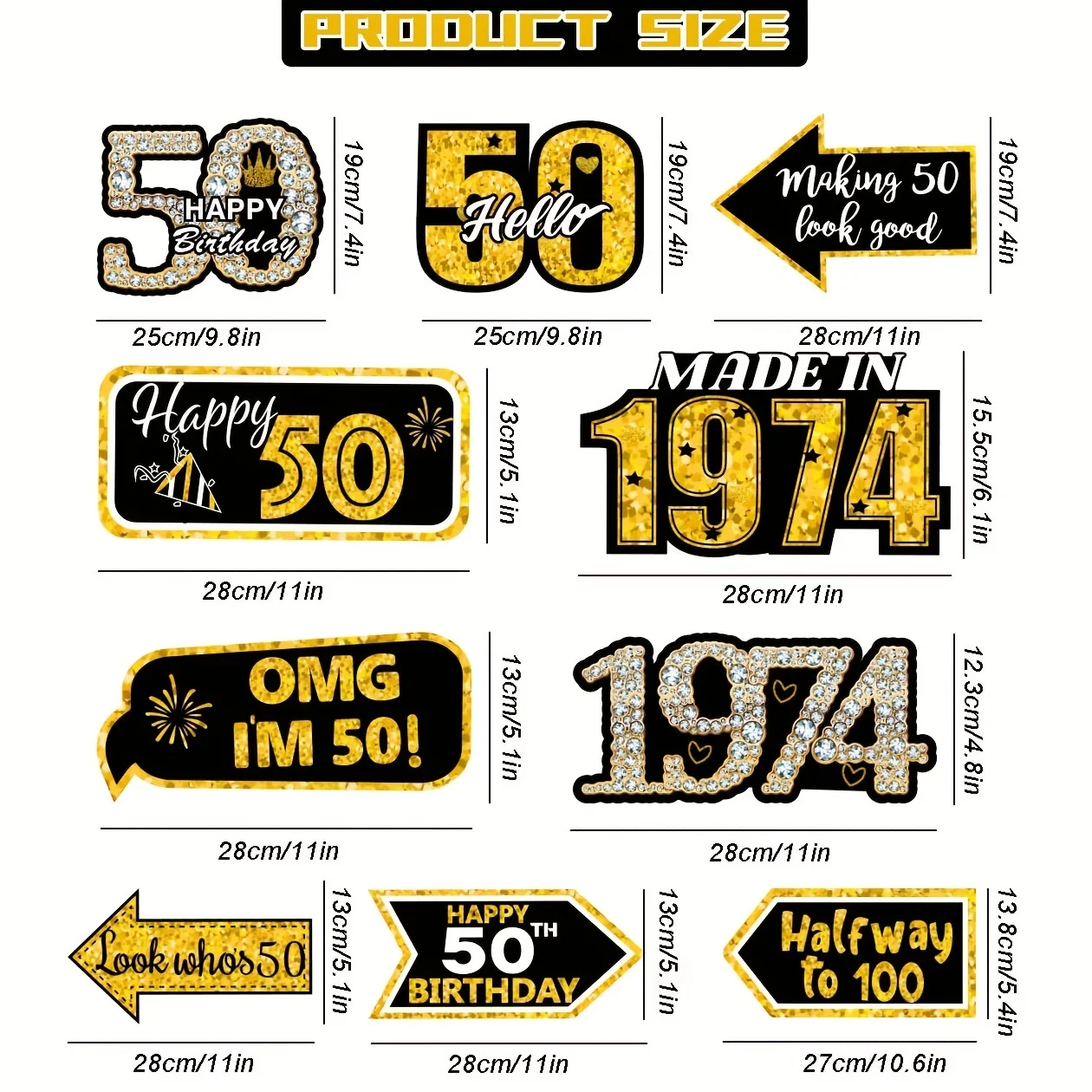 50th Birthday Decorations Black Gold 1974 Party Sign Party Decorations Happy 50th Birthday Signs 20Pcs party decorations birthday banner birthday streamers