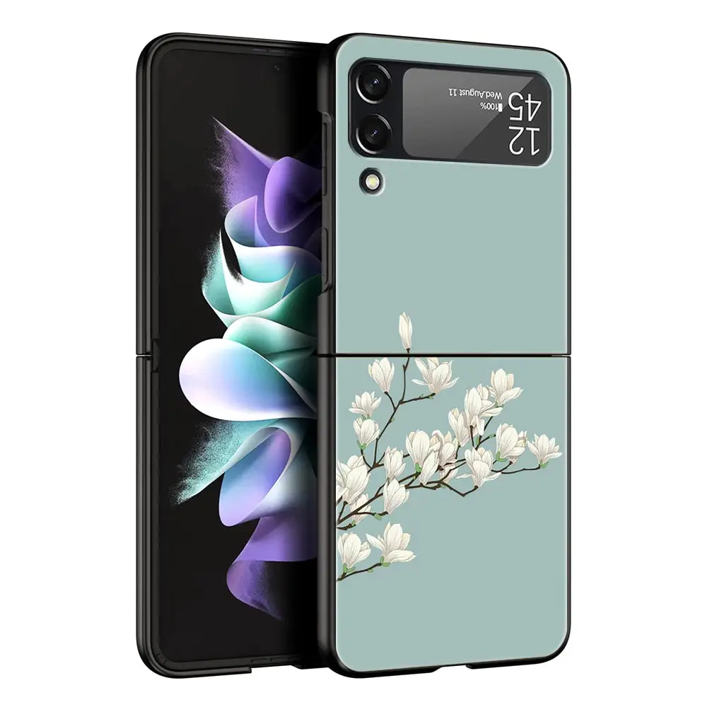 Elegant Black Floral Folding Phone Case - Durable Hard Shell for Samsung Galaxy Z Flip Series