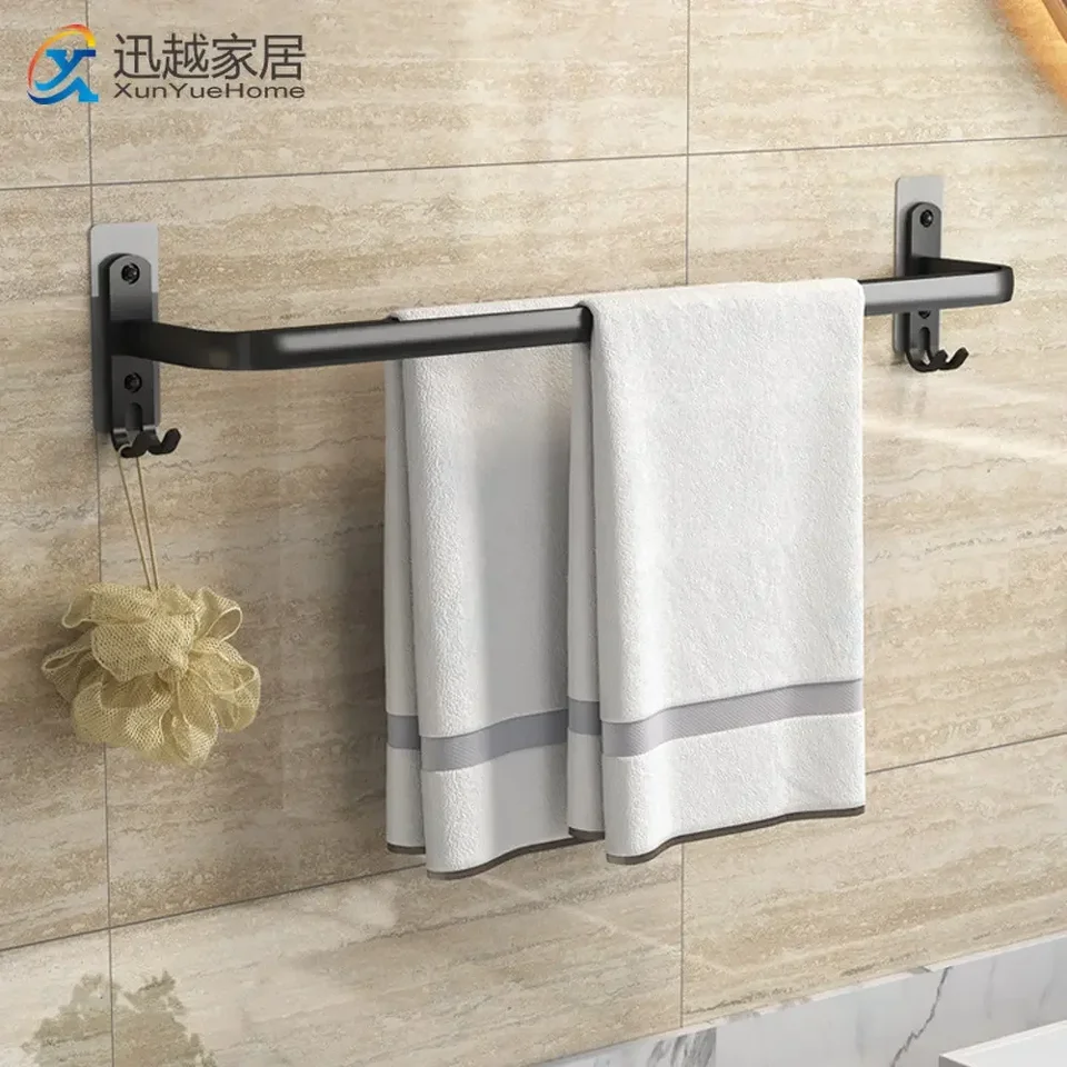 Porta Asciugamani A Ventosa Per Bagno - In Alluminio, Grigio, 50cm, Senza Fori