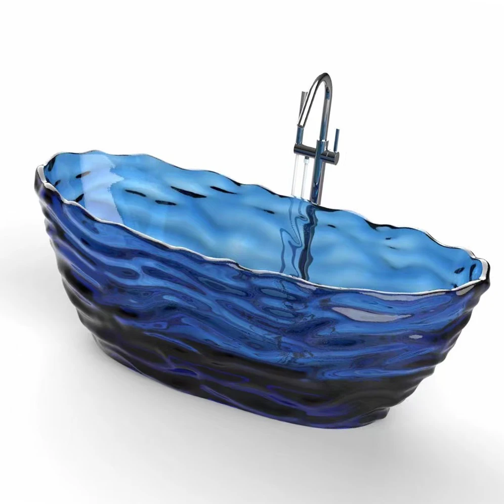 1750x785x640mm Oval Resin Ripple Bathtub Freestanding Floor Mounted Navy Blue Tansparent Tub BV001-3 3