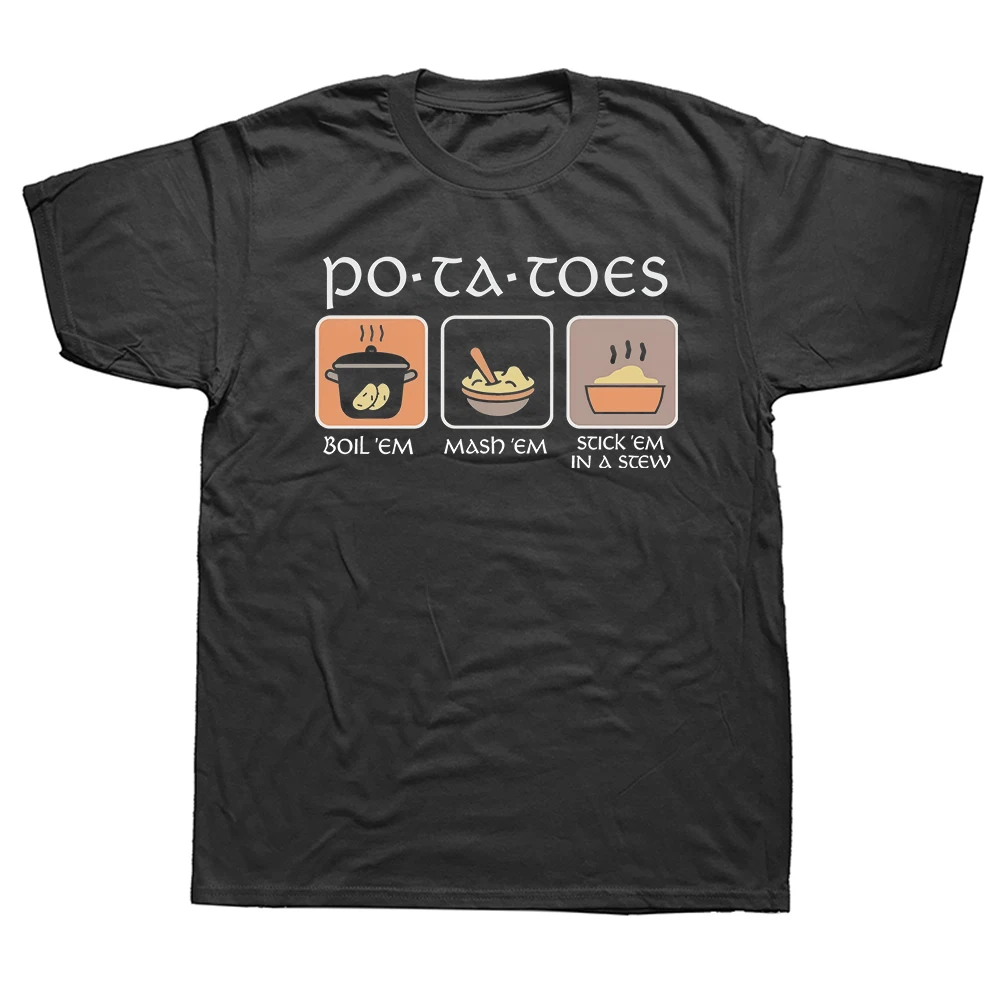 Funny Potatoes Po Ta Toes Unisex Reines Baumwoll-Streetwear-T-Shirt Humor-T-Shirt Locker geschnittene Kleidung für Männer und Frauen Kurzarm