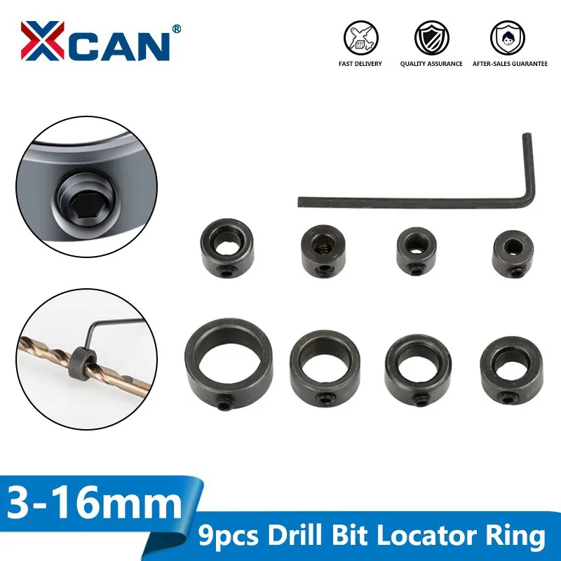 XCAN 9pcs Drill Bit Locator Ring Set 3-16mm Woodworking Drill Cutter Depth Stop Collars Ring Positioner Drillling Tools