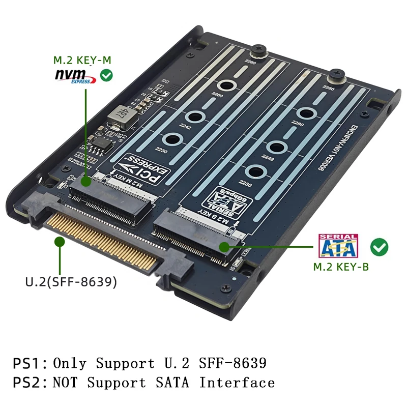 Adaptador M.2 a U.2, Convertidor de SSD M.2 NVME o M.2 SATA a U.2 SFF-8639, Tarjeta Riser Compatible con SSD M2