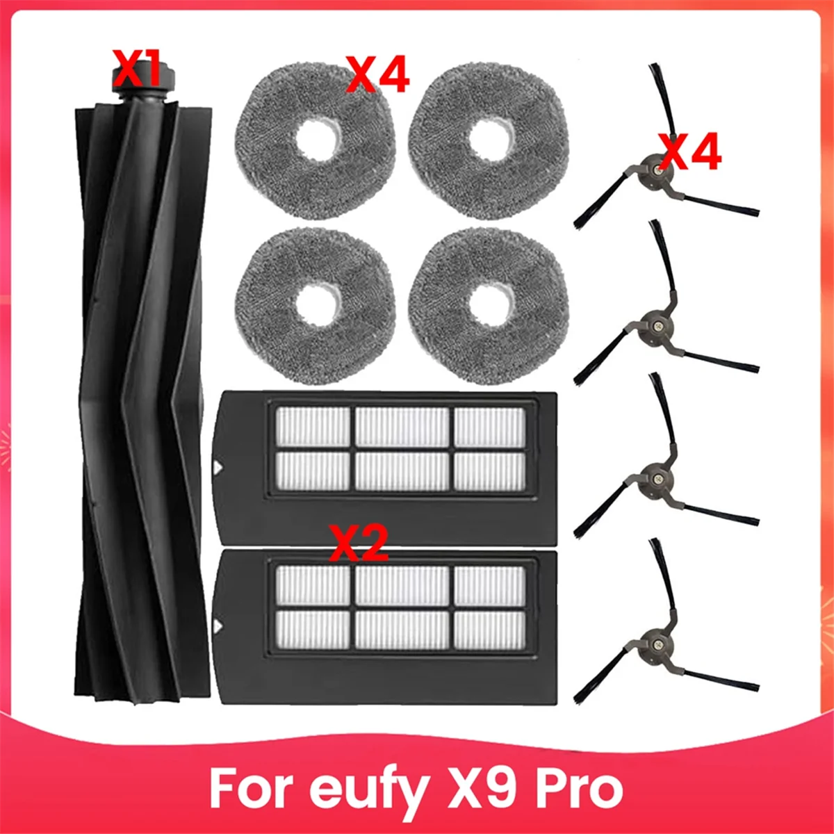 FZFZ Accessories Kit for X9 Pro Replacement Parts Main Brush Side Brush Filter Mop Pad Spare Attachments