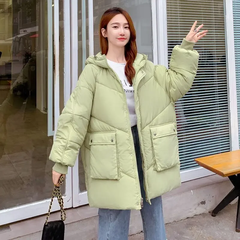Elegant Female Loose Down Jacket Parkas Korean Hooded Cotton Padded Coat Women Short Cotton Coats Winter New Warm Woman Jackets