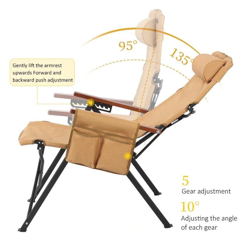 Adjustable 5-Position Folding Chair With Pillow & Armrests-Perfect For Outdoor Camping, Fishing, And Patio Relaxation