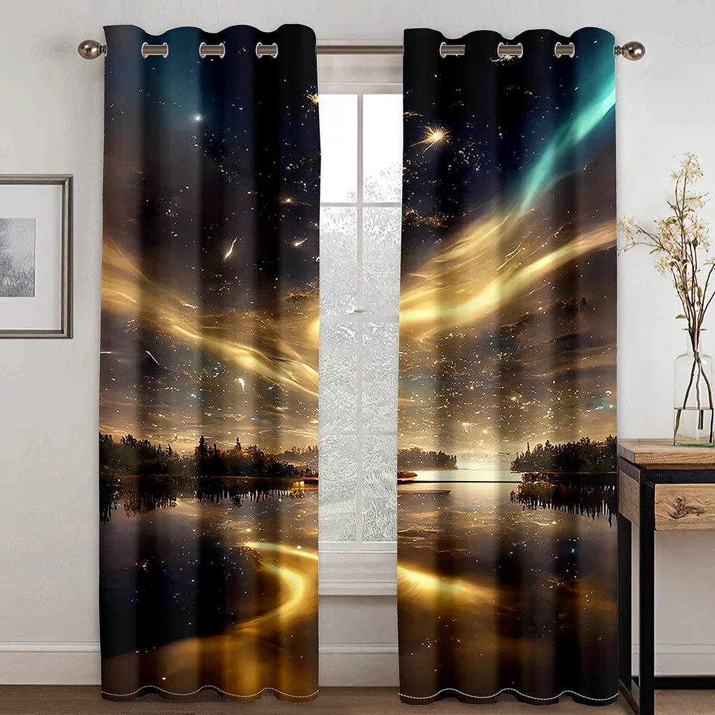 

Modern Black Galactic Aurora in the Night Sky Free Shipping Thin 2 Panels Window Curtain for Bedroom Living Room Home Hook Decor