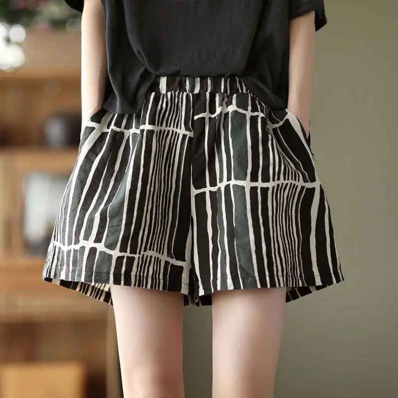 여성용 심플 루즈 빈티지 얼룩말 패턴, 얇은 하이 웨이스트 쿼터 반바지, 여성 의류, 캐주얼 패션, 와이드 레그, 여름