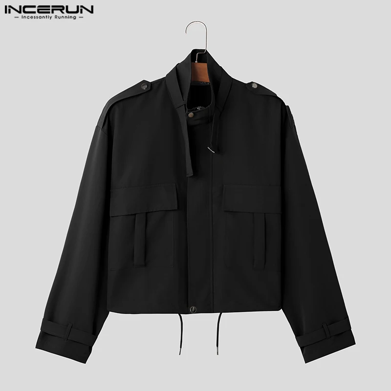INCERUN Tops 2023 Fashionable Handsome Men Cargo Clothes Coats Stylish Solid Comfortable Pocket Design Long Sleeved Jacket S-5XL
