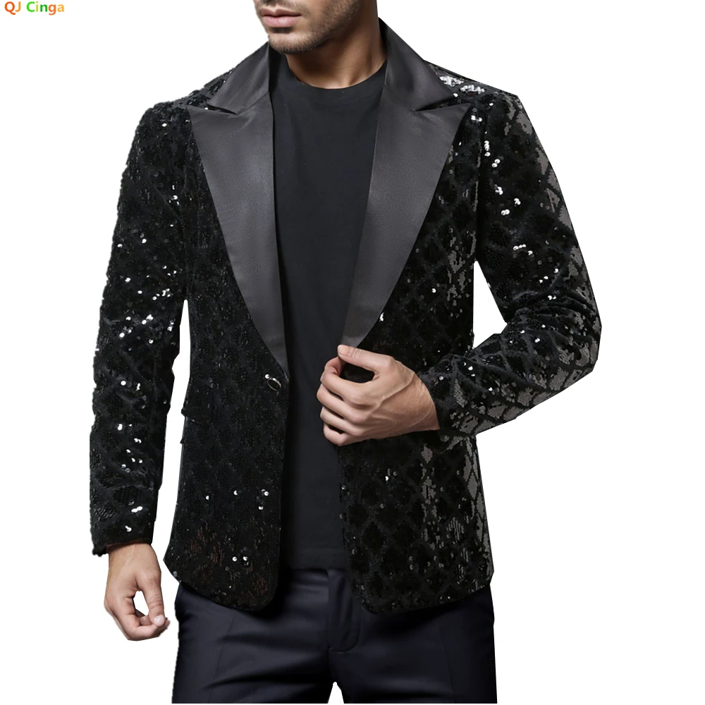

Men's Gold Shiny Sequins Suit Jacket, Wedding Performance Jackets, Party Dress Coat, Silver Blue Black Blazers, S, M, L, XL, XXL