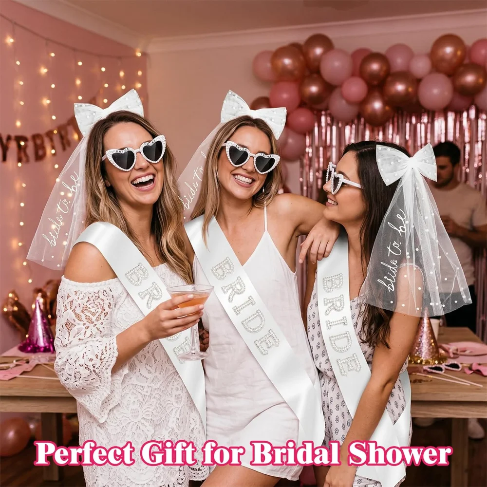Bride to Be Accessory Set Featurin Veil Sash And Sunglasses Bachelorette Party Accessories  For Bridal Shower Wedding decor - 5