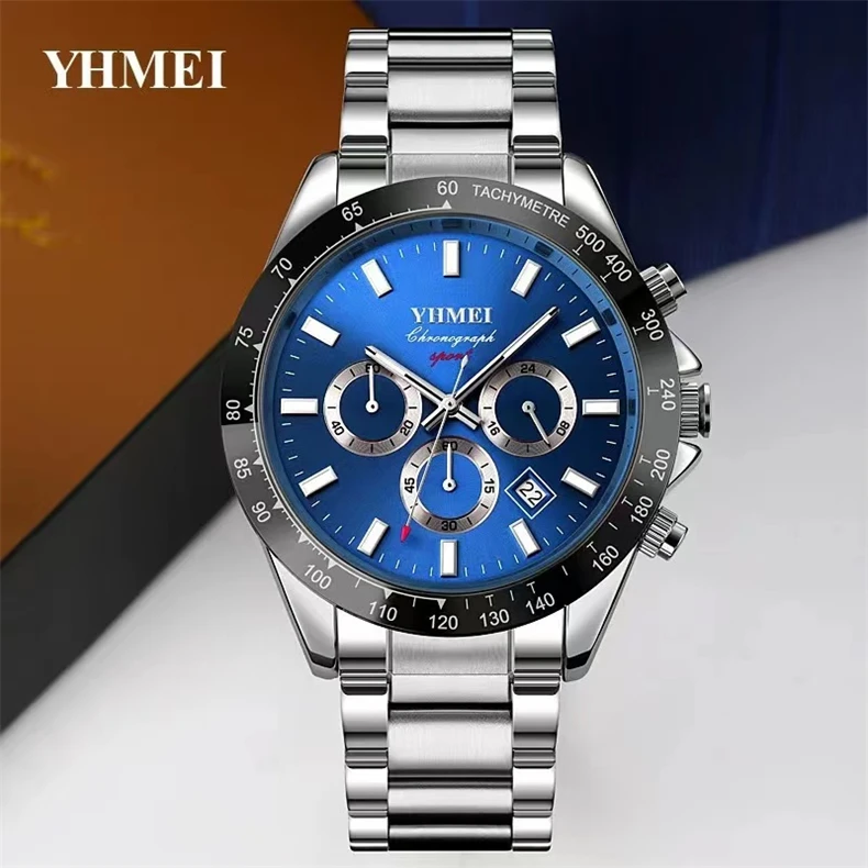 2022 Men's Watch Blue Dial Stainless Steel Band Date Mens Business Male Watches Waterproof Luxuries Men Wrist Watches for Men