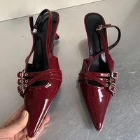 Ladies High Heels Spring Slides Shoes Sandals Fashion Women Thin Heels Shoes Buckle Strap Career Shallow Female Pumps Footwear 1
