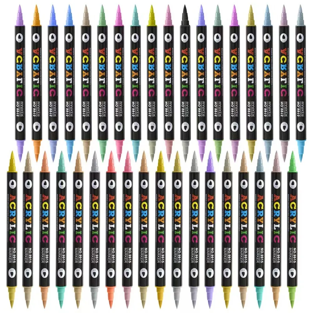 Dual Brush Tip Acrylic Paint Markers Waterproof Quick Dry for Glass Rock Painting Wood Metal