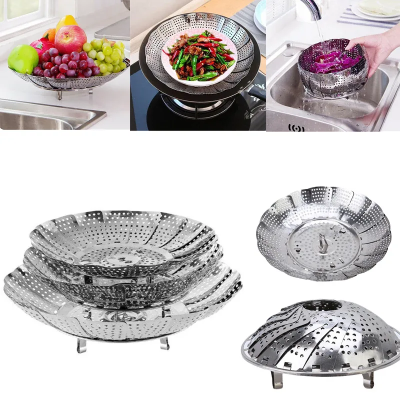Foldable Plate Steam Food Basket Stainless Steel Vegetable Mesh Steamer Steamer 