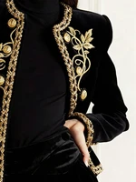 Modigirl femme automne hiver or brodé vestes 2025 nouveau velours à manches longues col rond bouton vacances de noël dames manteau 3