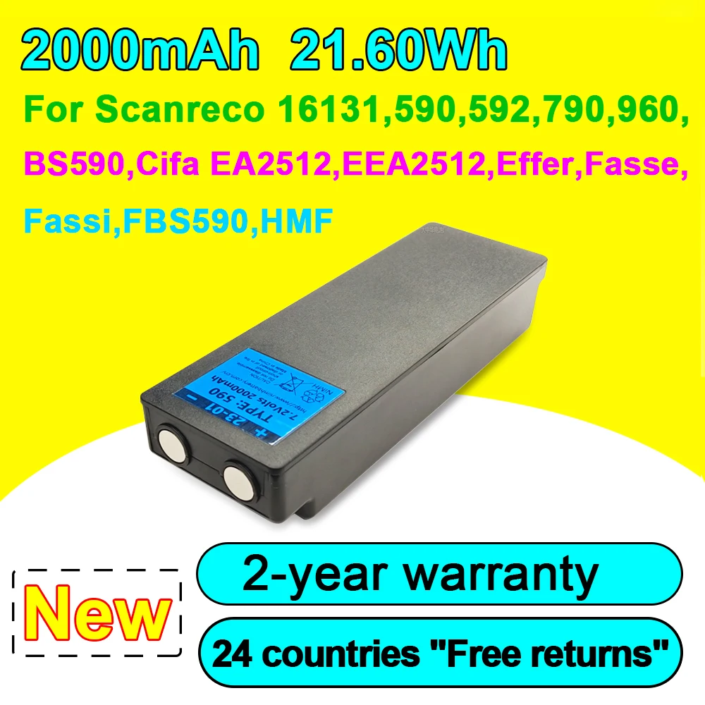

2000mAh High Quality Battery For Scanreco 16131 590 592 790 960 BS590 Cifa EA2512 EEA2512 Effer Fasse Fassi FBS590 HMF