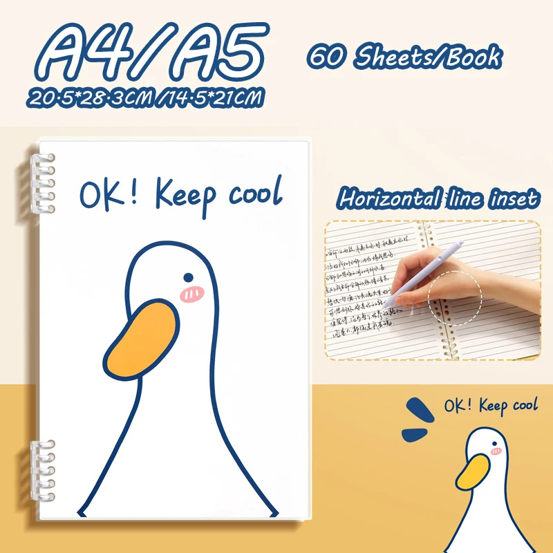 Come On Duck,Loose-Leaf A4/A5 Notebook,60 Sheets/Book,Watertight PP Cover,Horizontal Line Page,Office Study Stationery QP-87 3
