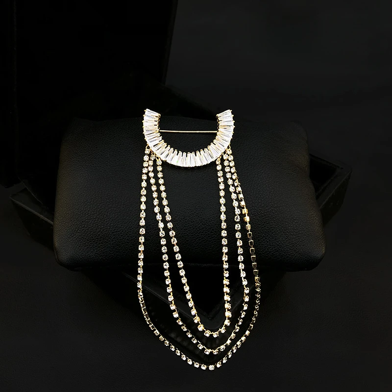953 Fashion Rhinestone Brooch Women Semicircle Tassel Sweater Pins Exquisite Coat Suit Neckline Accessories Dress Jewelry Gifts